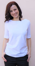 Carica l&#39;immagine nel visualizzatore di Gallery, Diana Gallesi - T-shirt bianca cotone elasticizzato, mezze maniche
