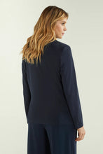 Carica l&#39;immagine nel visualizzatore di Gallery, Luisa Viola- Giacca blu in jersey elasticizzato, linea sciancrata, chiusura con bottone, sfoderata
