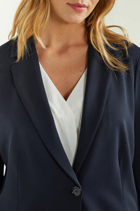 Luisa Viola- Giacca blu in jersey elasticizzato, linea sciancrata, chiusura con bottone, sfoderata