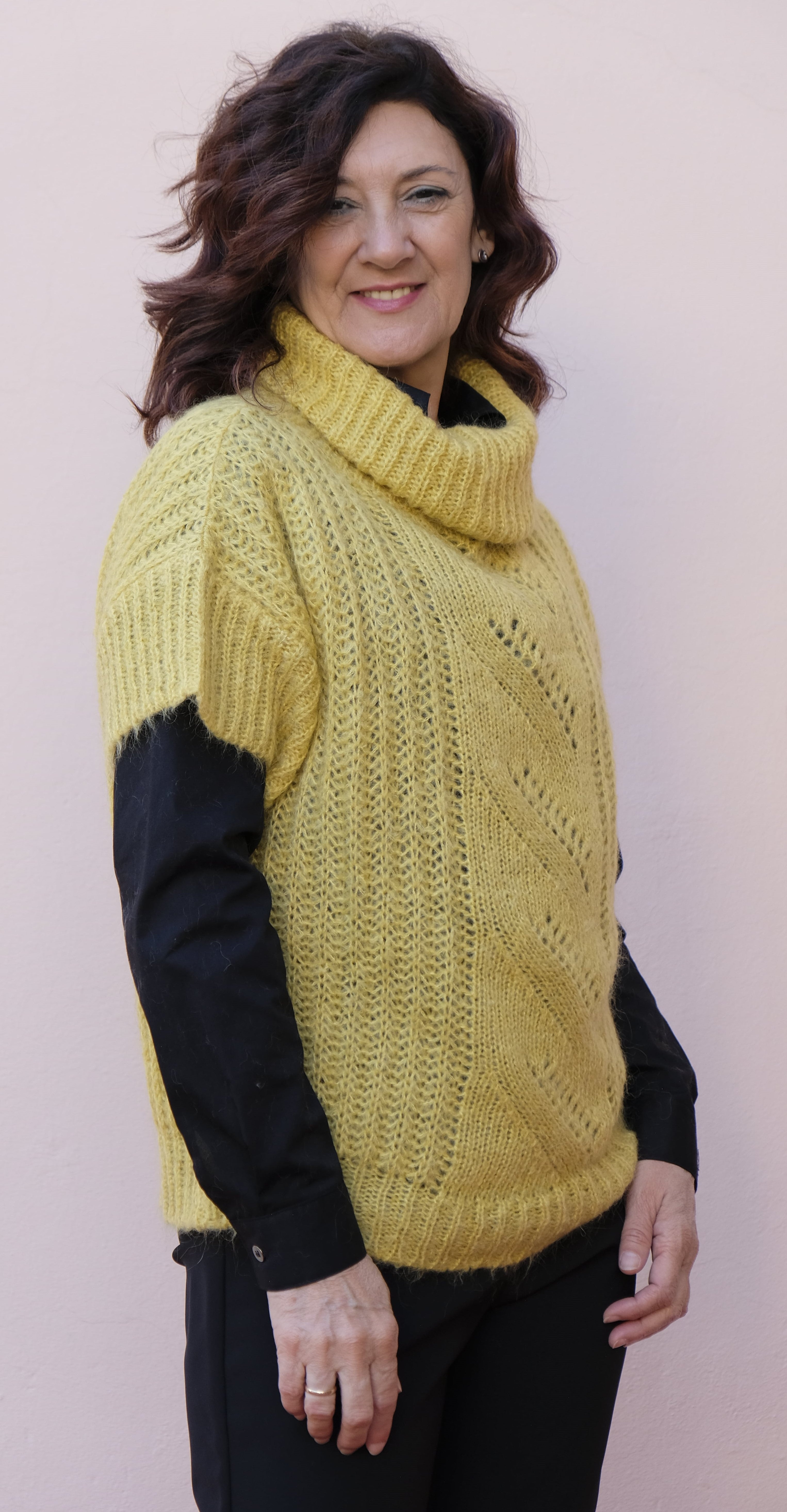 Linea Cinque - Gillet giallo, costa inglese, collo ad anello Linea Cinque - Gillet giallo, costa inglese, collo ad anello - shopmonicamoda