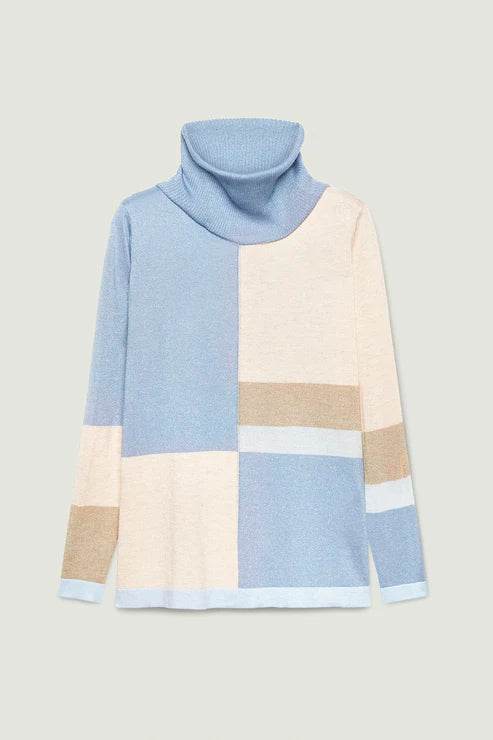 Luisa Viola - Maglia color block, linea dritta con spacchi  laterali, filato melange, lavoro ad intarsio
