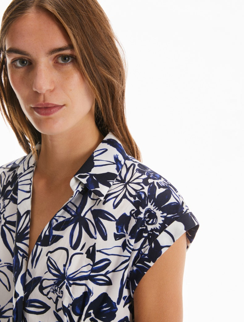 Pennyblack - Camicia in popeline di cotone, maniche corte a kimono, stampa jungla con scimmia