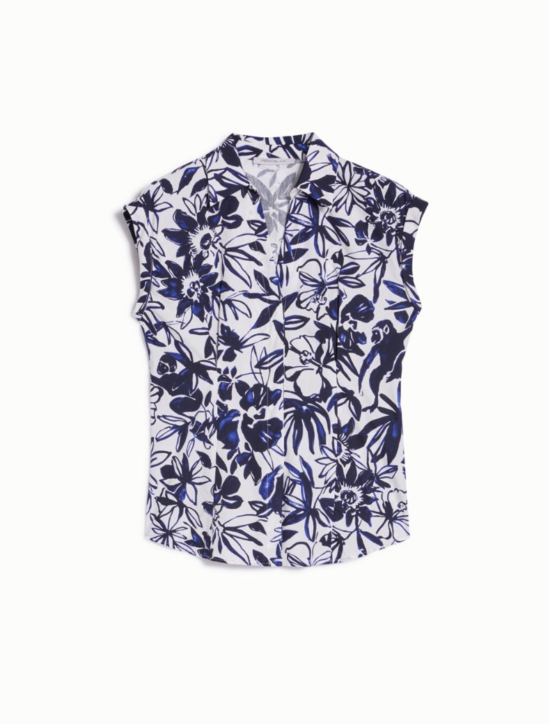 Pennyblack - Camicia in popeline di cotone, maniche corte a kimono, stampa jungla con scimmia
