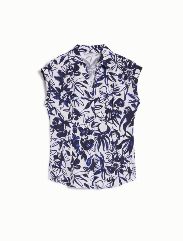 Pennyblack - Camicia in popeline di cotone, maniche corte a kimono, stampa jungla con scimmia - shopmonicamoda