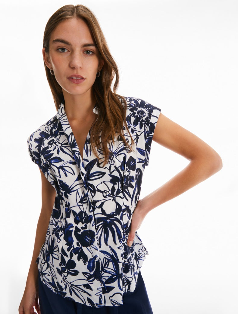 Pennyblack - Camicia in popeline di cotone, maniche corte a kimono, stampa jungla con scimmia