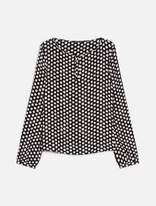 Pennyblack - Blusa in sable'a pois, nera e bianca, linea diritta, scollo a barchetta, maniche lunghe