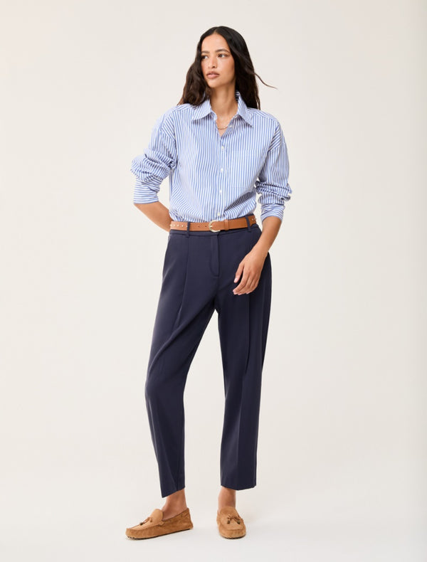 Pennyblack - Pantaloni carrot fit in twill, blu, gamba affusolata, vita con elastico, tasche alla francese - shopmonicamoda