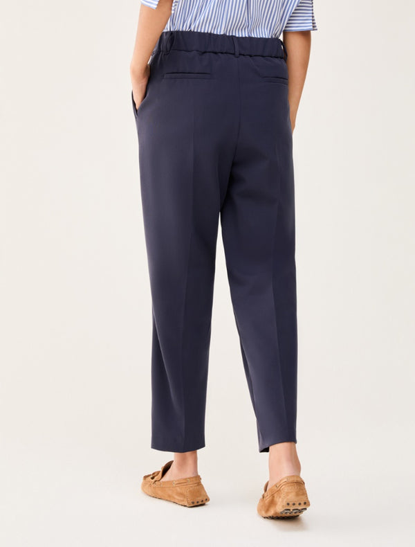 Pennyblack - Pantaloni carrot fit in twill, blu, gamba affusolata, vita con elastico, tasche alla francese - shopmonicamoda