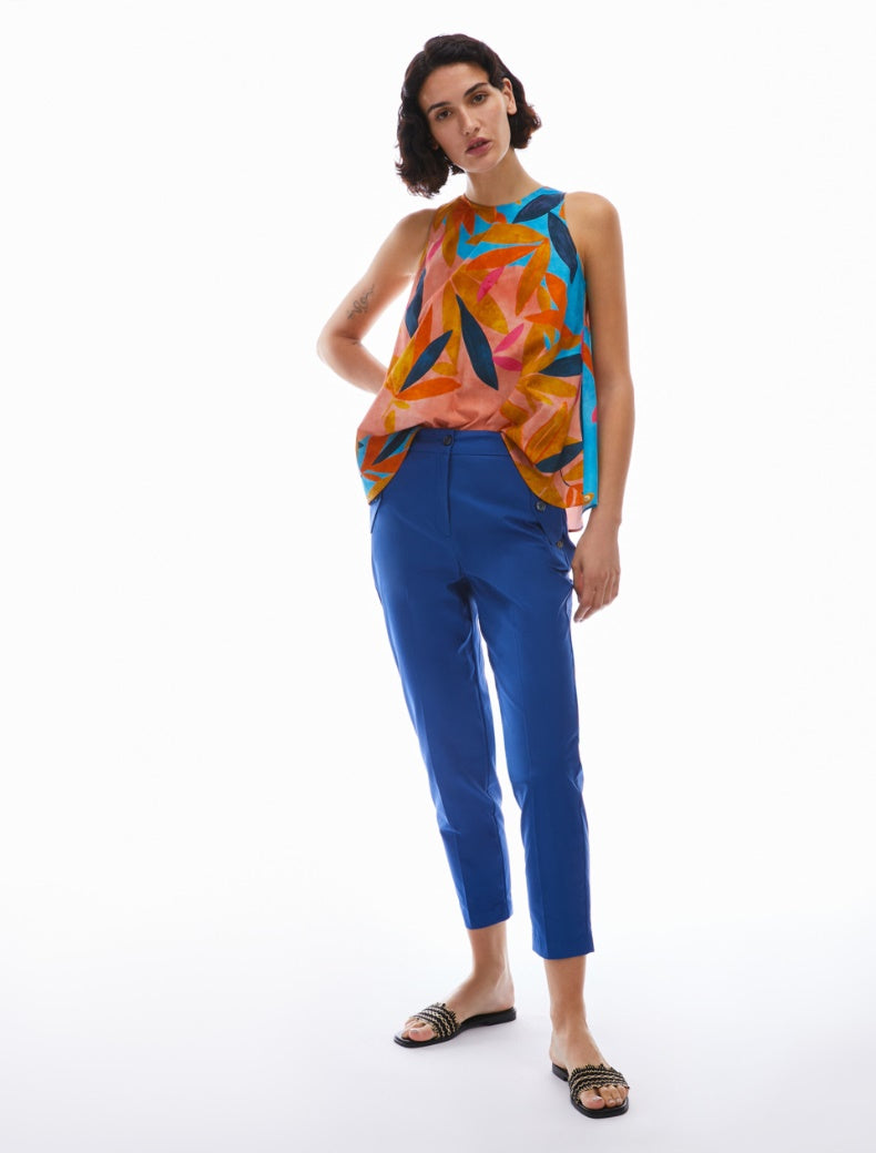 Pennyblack - Pantaloni popeline di cotone ,indaco, taglio slim, lunghezza caviglia, tasche alla francese