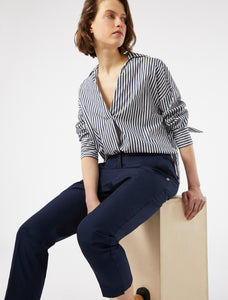 Pennyblack -Pantalone in popeline di cotone blu, linea affusolata, tasche alla francese