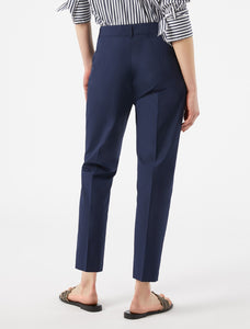 Pennyblack -Pantalone in popeline di cotone blu, linea affusolata, tasche alla francese