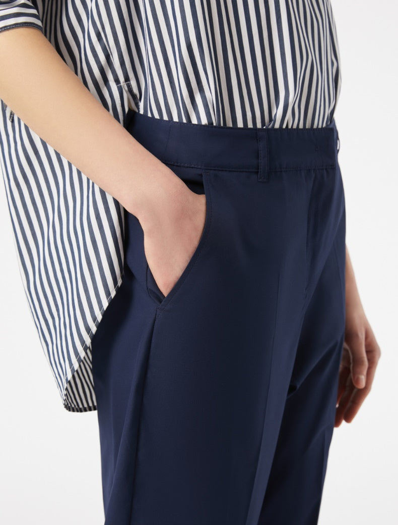 Pennyblack -Pantalone in popeline di cotone blu, linea affusolata, tasche alla francese