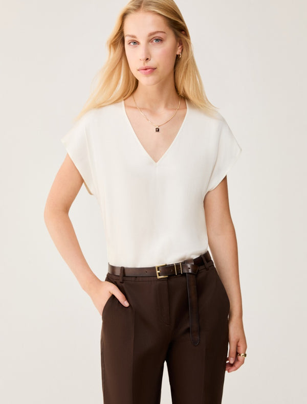 Pennyblack - Blusa in twill fluido, avorio, scollo a V, maniche a kimono.