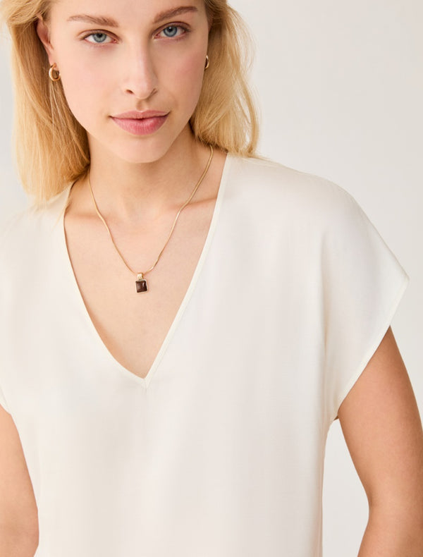 Pennyblack - Blusa in twill fluido, avorio, scollo a V, maniche a kimono.