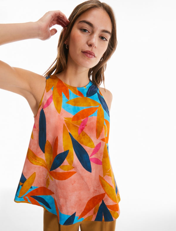 Pennyblack - Top in popeline di cotone in fantasia acquerello, linea svasata - shopmonicamoda
