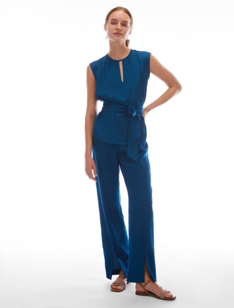 Pennyblack -Top in raso, girocollo color ottanio