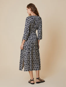 Pennyblack - Abito chemisier in twill a fantasia, nero e bianco