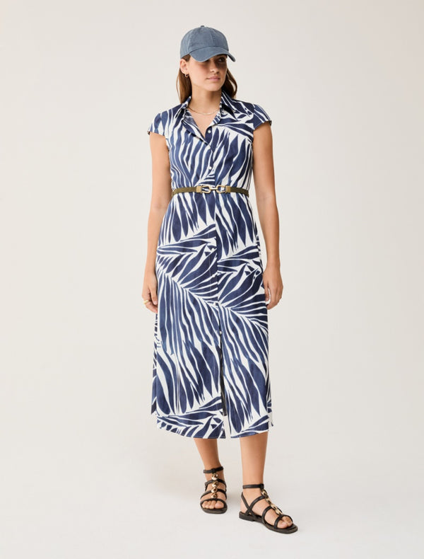 Pennyblack - Abito chemisier midi in popeline, bisanco e blu - shopmonicamoda