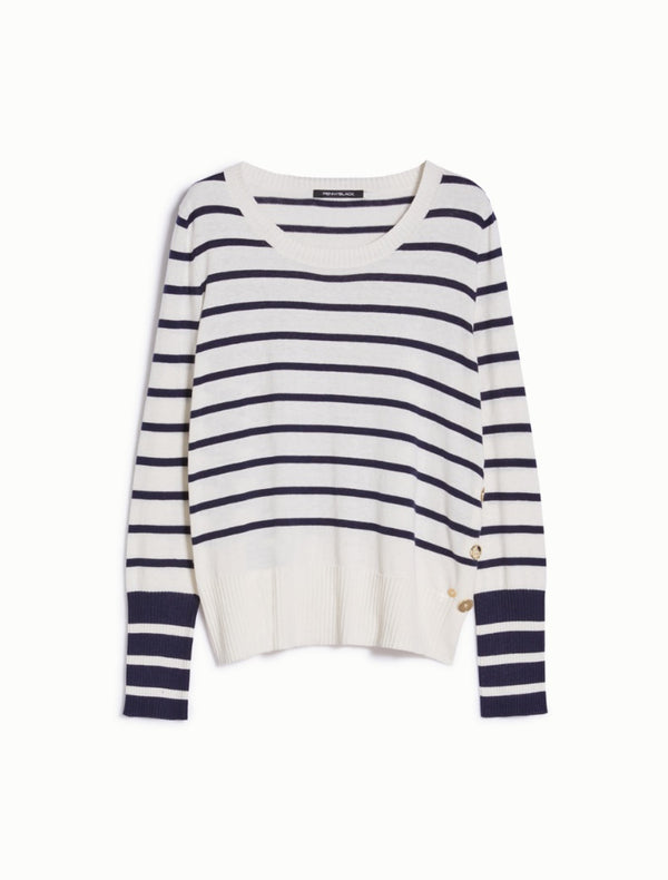 Pennyblack - Maglia in cotone e cashmere, rigata bianca e blu, scollo arrotondato.