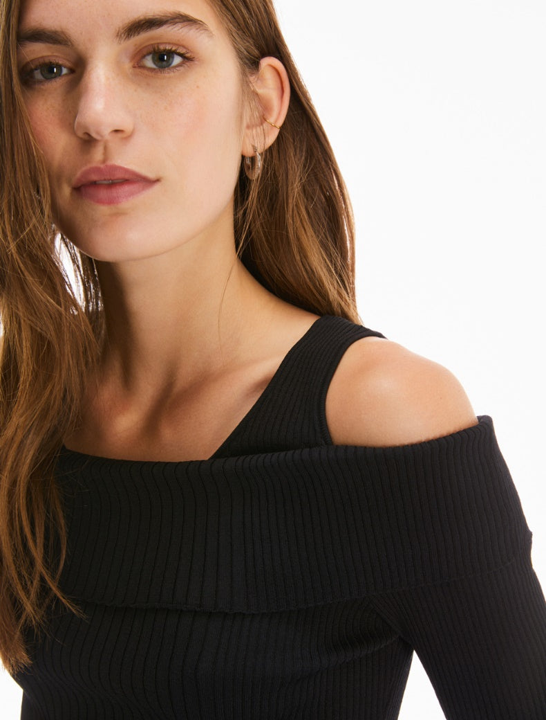 Pennyblack - Maglia a costine nera, taglio slim, spalle a canotta