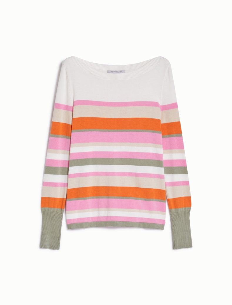 Pennyblack - Maglia in cotone leggero, a righe colorate, scollo a barchetta