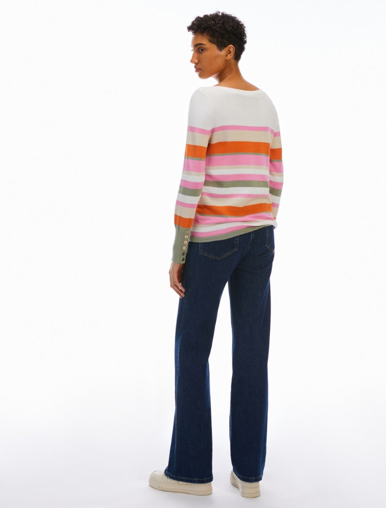 Pennyblack - Maglia in cotone leggero, a righe colorate, scollo a barchetta