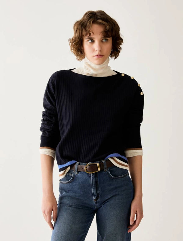 PennyBlack - maglia a coste con bottoni, blu - shopmonicamoda