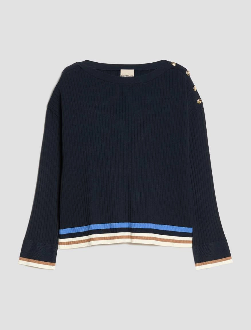 PennyBlack - maglia a coste con bottoni, blu