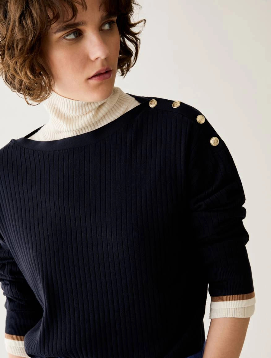 PennyBlack - maglia a coste con bottoni, blu