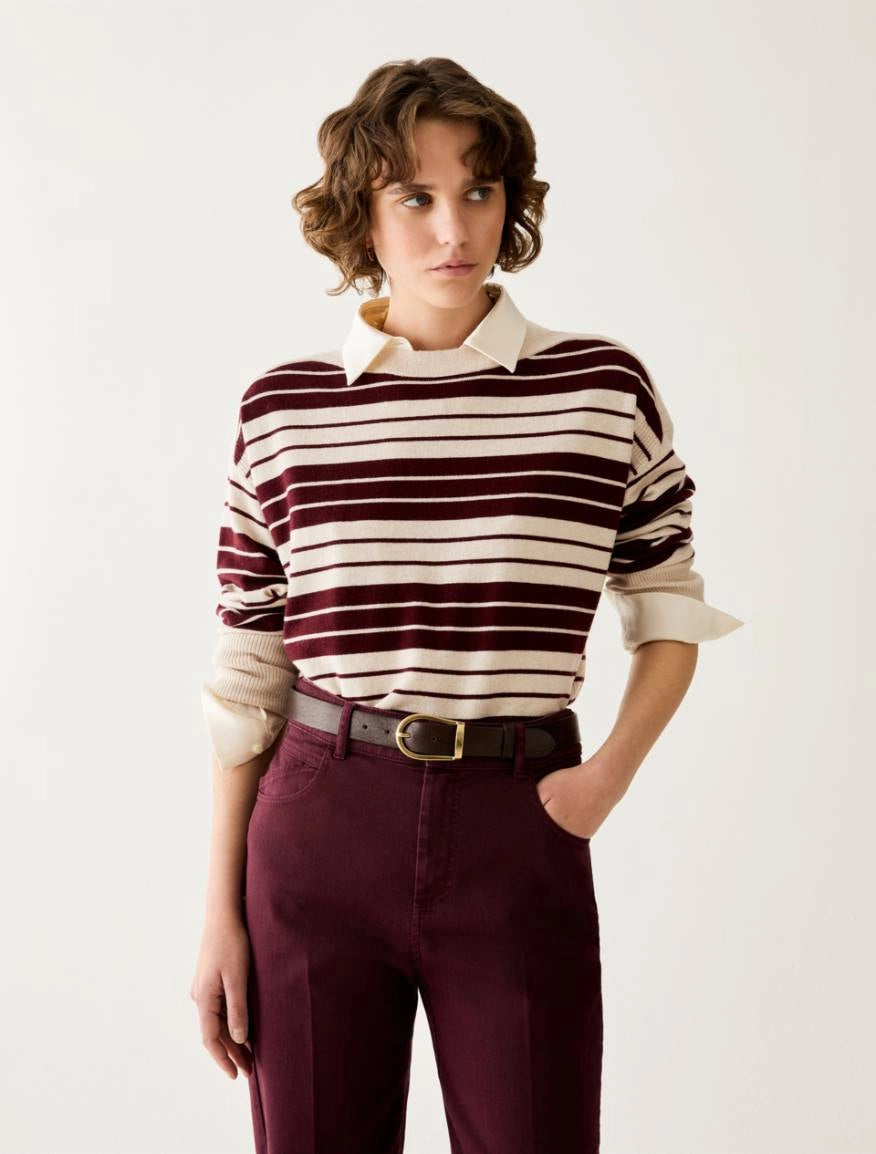 Pennyblack - Maglia in blend di lana, bordeaux e panna a righe