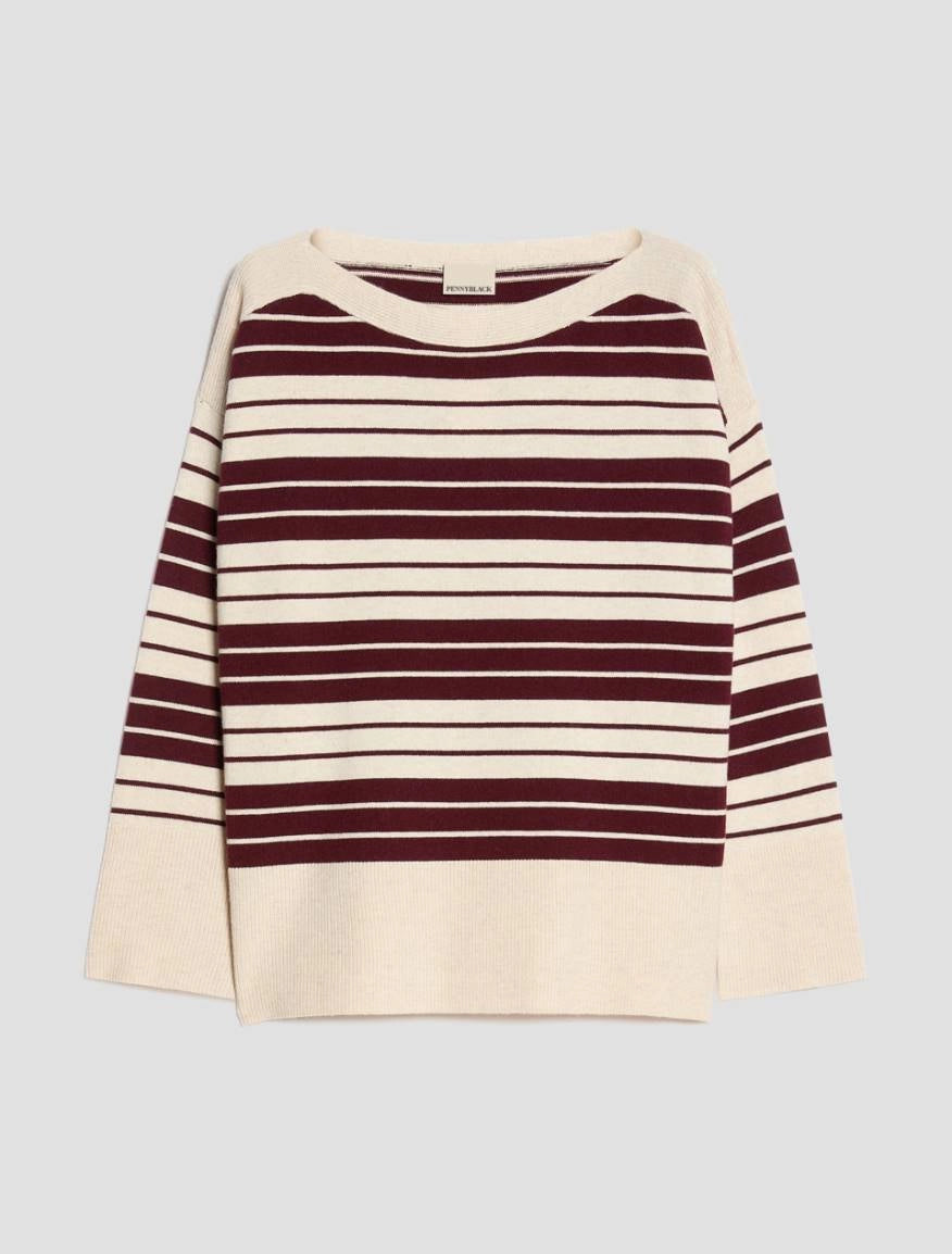 Pennyblack - Maglia in blend di lana, bordeaux e panna a righe