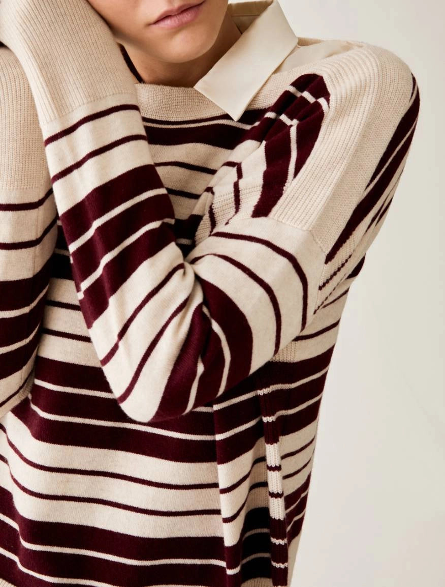 Pennyblack - Maglia in blend di lana, bordeaux e panna a righe
