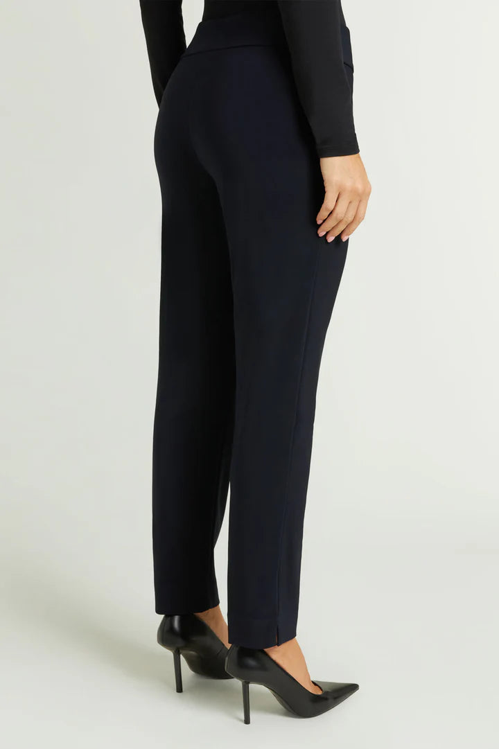 Luisa Viola - Pantalone skinny stretch, blu, taglio regolare, cintura con baschina elasticizzata, spacco laterale