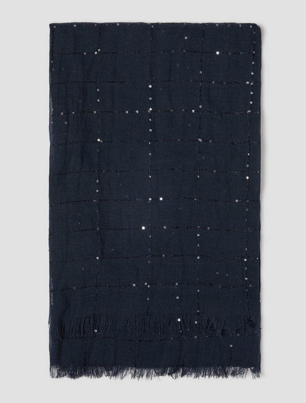 Stola blu marino con micro paillettes.