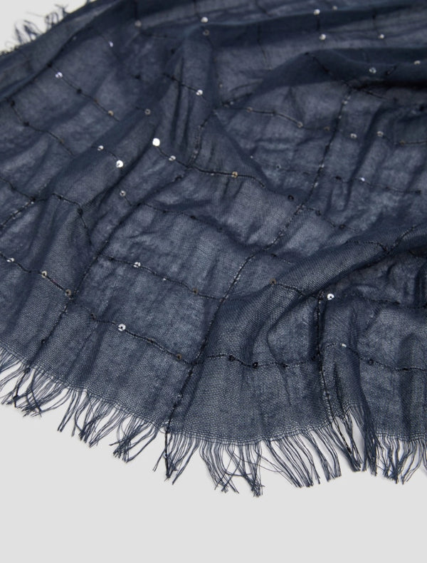 Stola blu marino con micro paillettes.