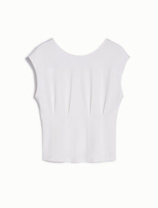 Pennyblack - T-shirt bianca in cotone, girocollo sul davanti, scollo a V sulla schiena, piccole maniche a chimono