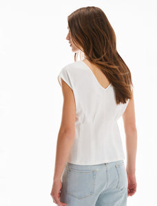 Pennyblack - T-shirt bianca in cotone, girocollo sul davanti, scollo a V sulla schiena, piccole maniche a chimono