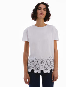 Pennyblack- T-shirt girocollo bianca in jersey di cotone, maniche corte, taglio diritto e morbido