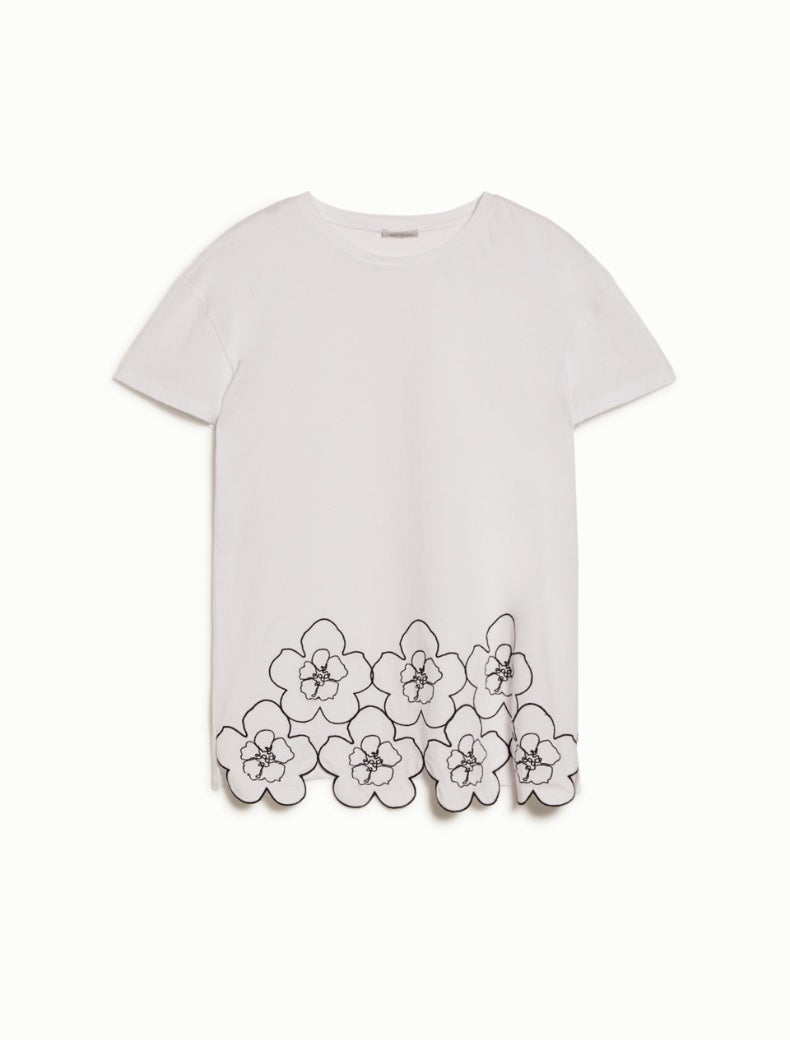 Pennyblack- T-shirt girocollo bianca in jersey di cotone, maniche corte, taglio diritto e morbido