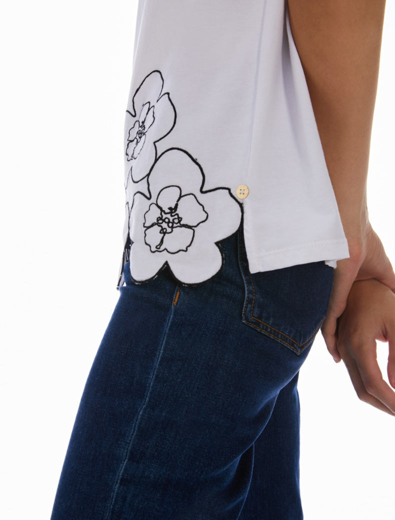 Pennyblack- T-shirt girocollo bianca in jersey di cotone, maniche corte, taglio diritto e morbido