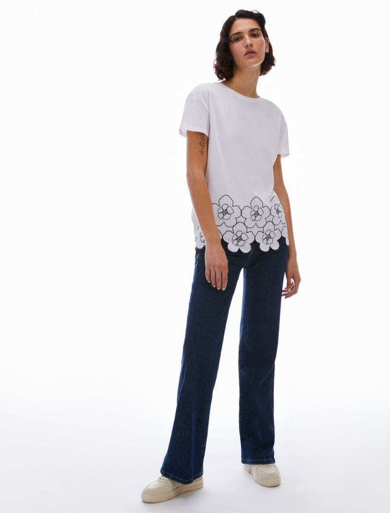 Pennyblack- T-shirt girocollo bianca in jersey di cotone, maniche corte, taglio diritto e morbido