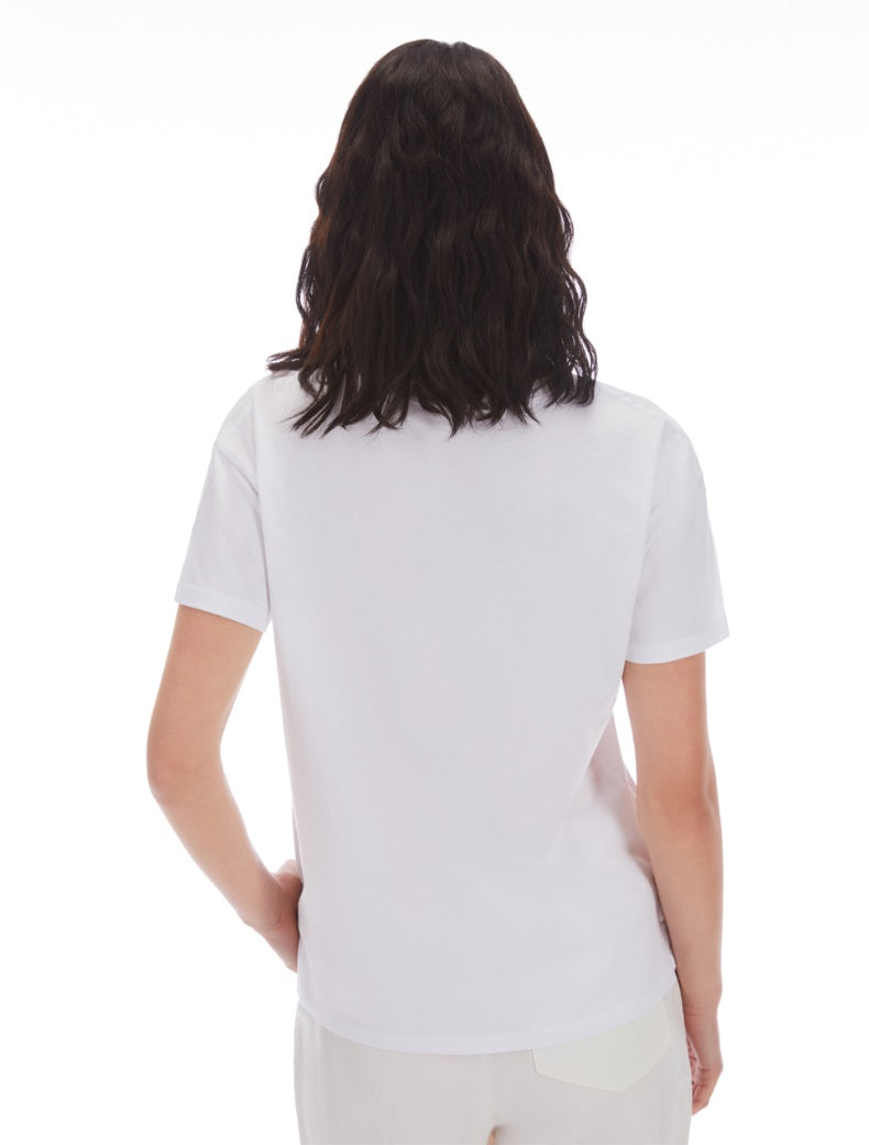 Pennyblack - T-shirt bianca di cotone girocollo e maniche corte,giraffa paiette