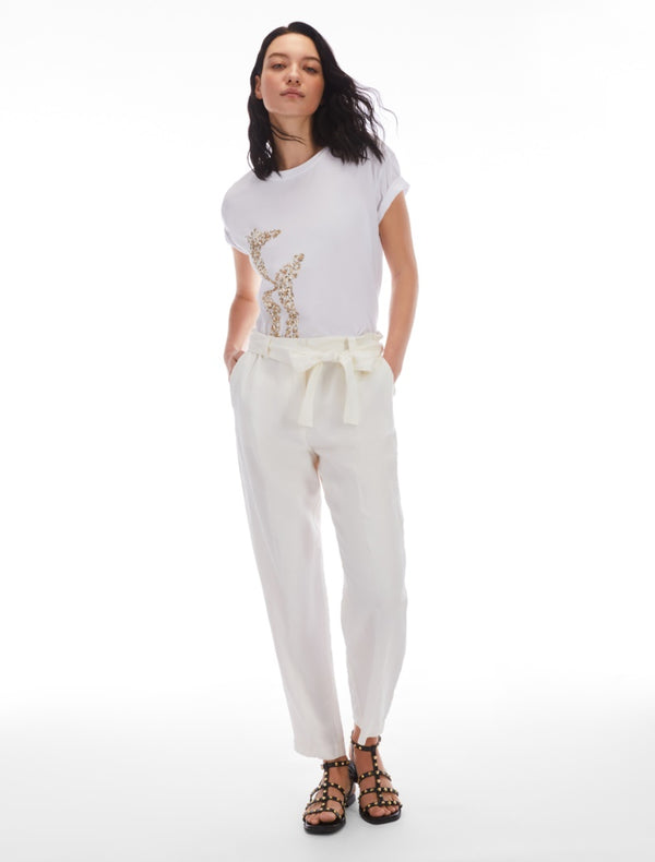 Pennyblack - T-shirt bianca di cotone girocollo e maniche corte, giraffa paiette - shopmonicamoda