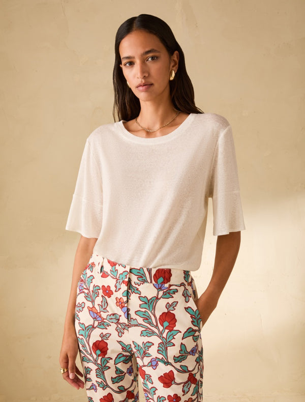 Pennyblack - T-shirt in jersey di lino, avorio - shopmonicamoda