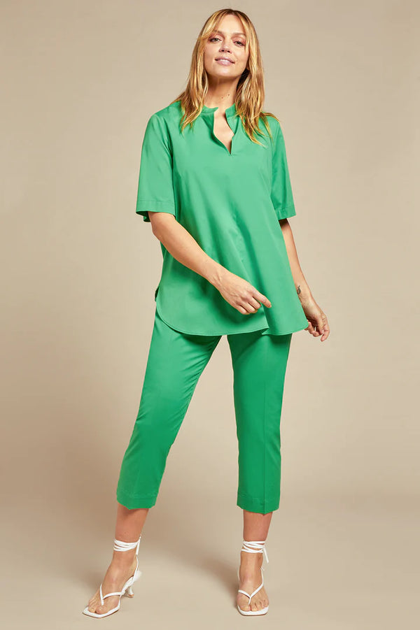 Luisa Viola - Camicia in cotone stretch, color verde menta, collo a coreana. - shopmonicamoda