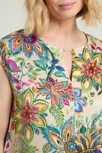 Luisa Viola - Abito stampato floreale in satin, scollatura a Y, manica corta a chimono, sfoderato