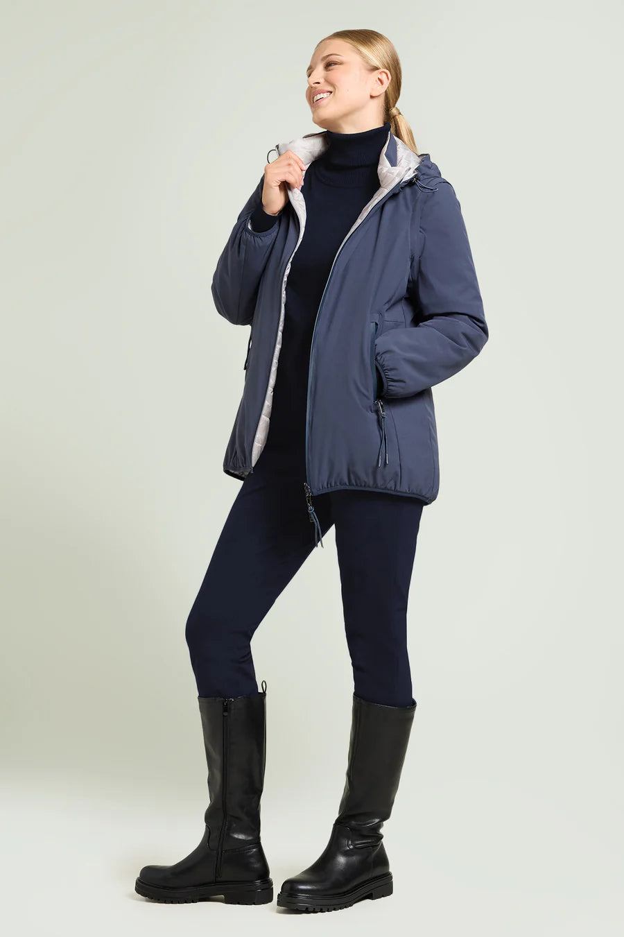 Luisa Viola - Piumino 4 in 1, double face, con cappuccio e maniche staccabili, tessuto tecnico.