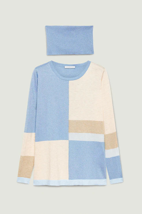 Luisa Viola - Maglia color block, linea dritta con spacchi  laterali, filato melange, lavoro ad intarsio