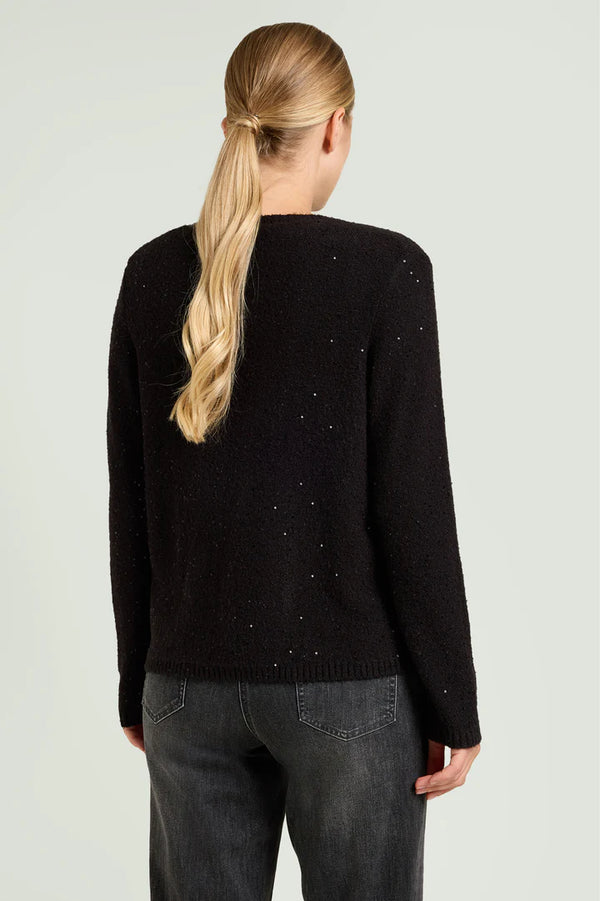 Luisa Viola - cardigan nero a coreana full paillette, tasche applicate