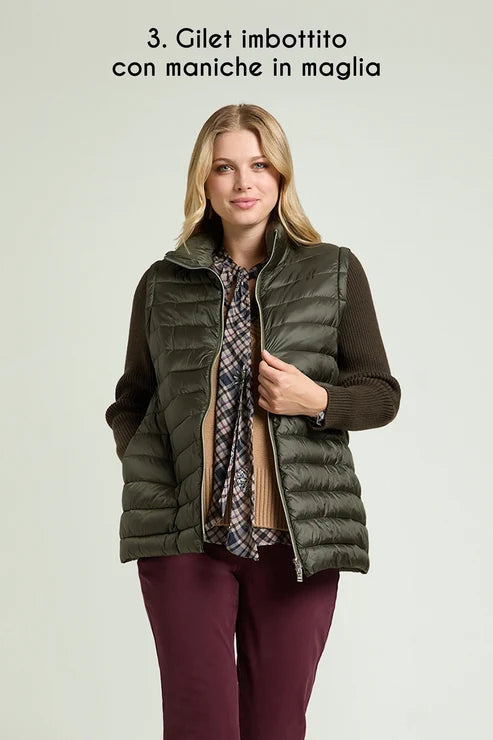 Luisa Viola - Parka 4 in 1 verde; parka +light weight, solo parka, solo light weight con maniche in maglia, gilet staccando le maniche.